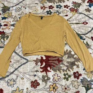 forever 21 cropped ribbed mustard yellow v neck sweater